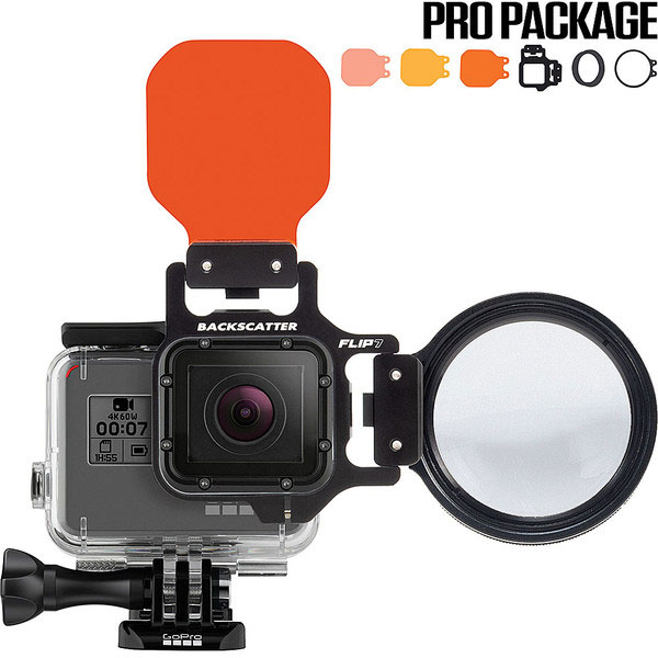 This image portrays FLIP7 Pro Package with SHALLOW, DIVE & DEEP Filters & +15 MacroMate Mini Lens for GoPro 3, 3+, 4, 5, 6, 7 by Scuba Show | June 1 & 2, 2024.