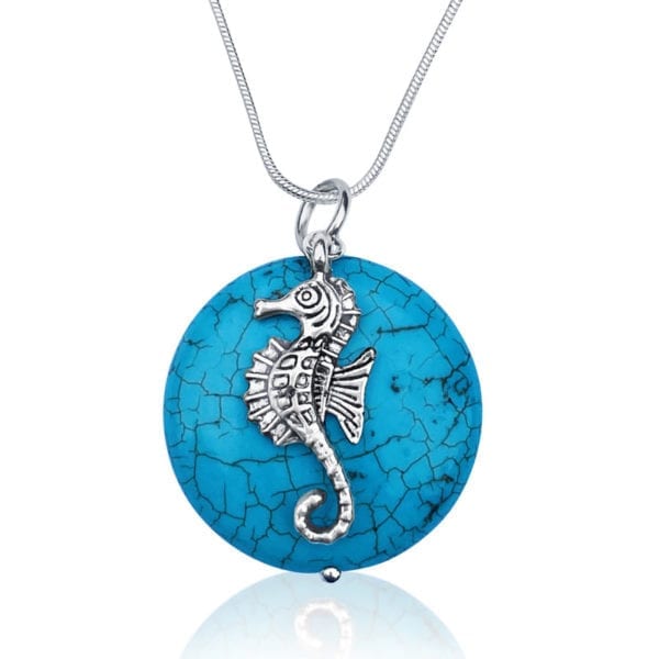 This image portrays Gogh Jewelry Design Seahorse Necklace with Turquoise by Scuba Show | June 1 & 2, 2024.
