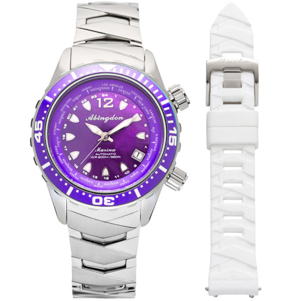 This image portrays Abingdon Watch Company - Marina Dive Watch w/ Extra Silicone Strap in Pacific Purple by Scuba Show | June 3 & 4, 2023.