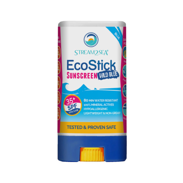This image portrays Stream2Sea - EcoStick Sunscreen Wild Blue for Face and Body SPF 35+ by Scuba Show | June 3 & 4, 2023.